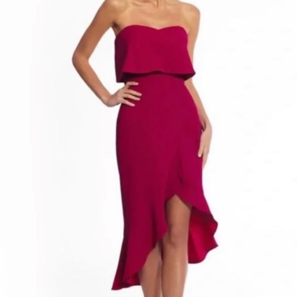 Xscape Sweetheart Strapless Fuchsia High-Low Dress